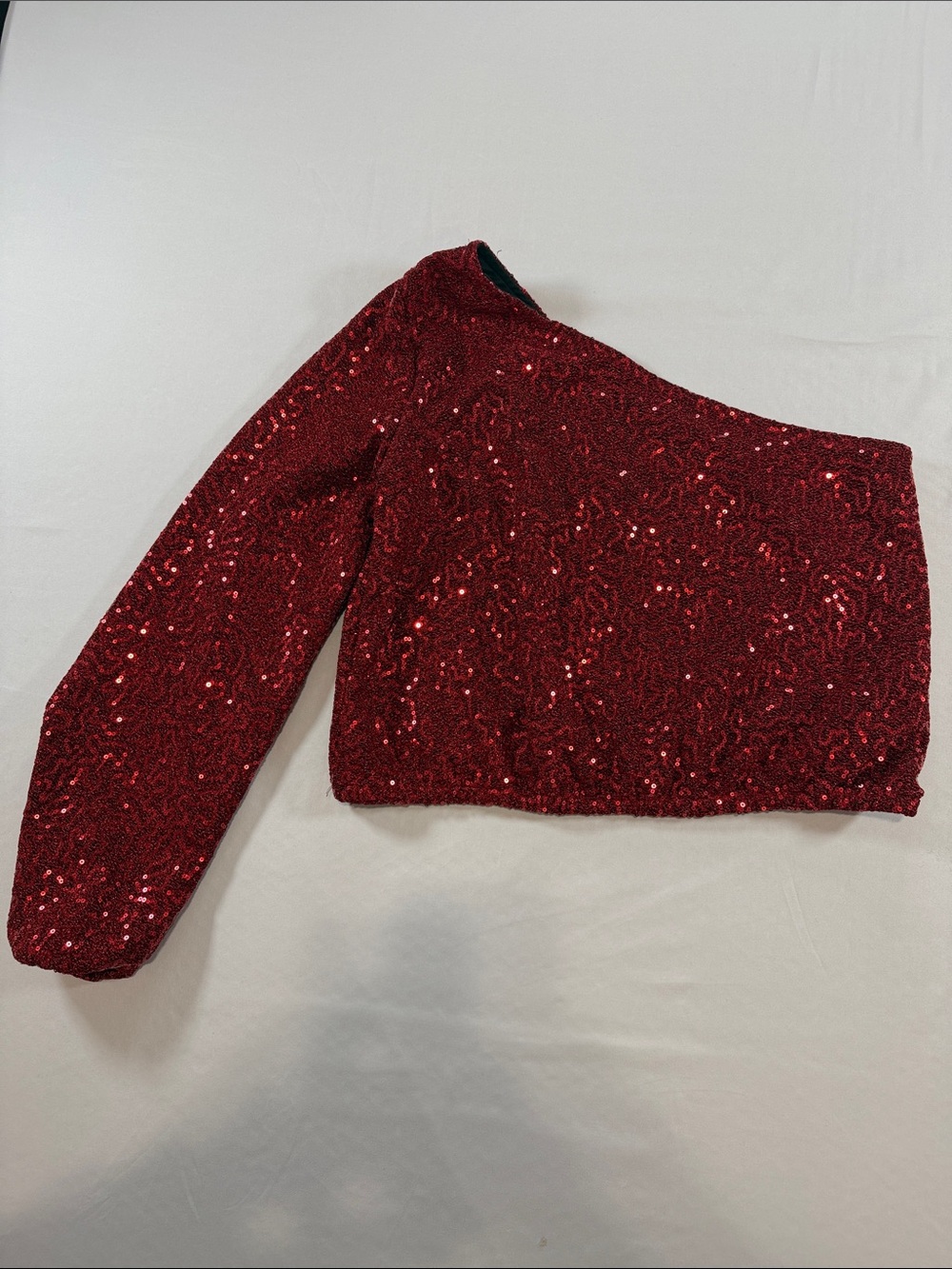 Express Red Sequin One-Shoulder Crop Top